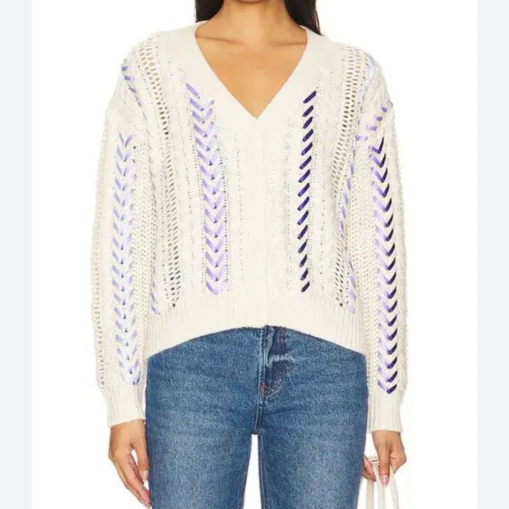 Cinq à Sept Nyla Marled Ribbon Accent Cardigan